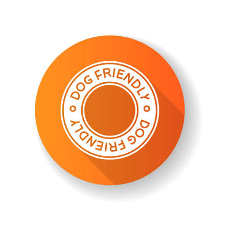 Dog friendly area orange flat design long shadow glyph icon. Doggy permitted, domestic animals care territory. Puppies welcome terrain, pets allowed zone. Silhouette RGB color illustrationのイラスト素材