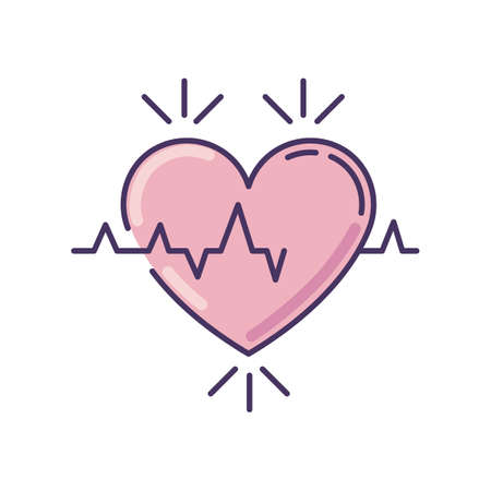 Heart pink RGB color icon. Pulse rate. Heartbeat rhythm. Cardiogram frequency analysis. Vital signs. Cardio health care. Medical tests. Clinic analysis. Isolated vector illustrationのイラスト素材