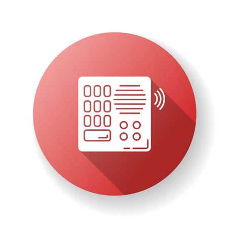 Intercom red flat design long shadow glyph icon. Talkback. Door phone. Voice communication electronic device. Safety system. Security equipment. Entrance protection. Silhouette RGB color illustrationのイラスト素材