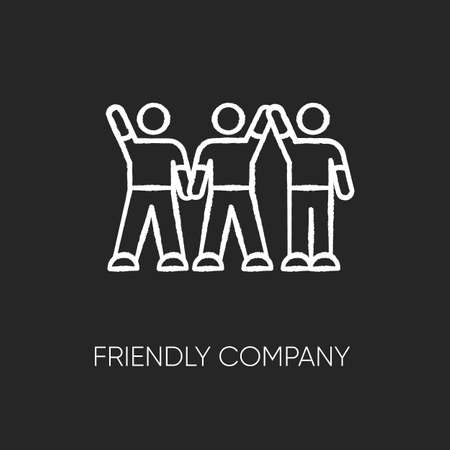 Friendly company chalk white icon on black background. Friendship, social communication, fellowship. Best friends group spend time together. Isolated vector chalkboard illustrationのイラスト素材
