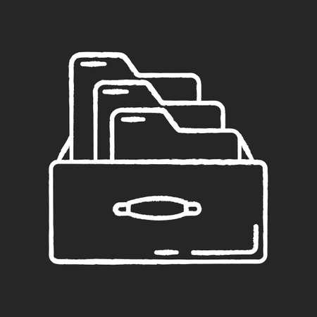 Bookkeeping card system chalk white icon on black background. Paper documents systematization, data folders. Paperwork, accounting documentation archive. Isolated vector chalkboard illustrationのイラスト素材