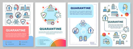 Quarantine, self-isolation and health care brochure template. Flyer, booklet, leaflet print, cover design with linear icons. Vector layouts for magazines, annual reports, advertising postersのイラスト素材