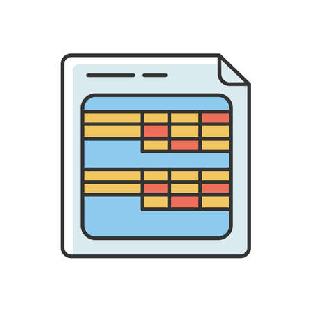 Spreadsheets RGB color icon. Business analytics and financial accounting report, audit investigation document. Database, balance sheet. Isolated vector illustrationのイラスト素材