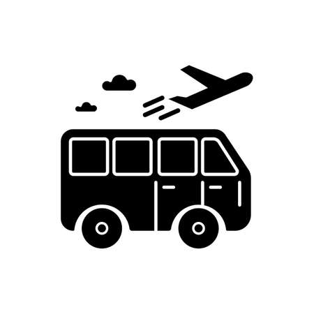 Travel means flat design long shadow glyph icon. Transportation for traveling. Public transport station for tourism. Airplane departure. Silhouette symbol on white space. Vector isolated illustrationのイラスト素材