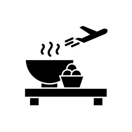Airport restaurant flat design long shadow glyph icon. Serving food in aircraft terminal cafe. Eat at cantine before airplane flight. Silhouette symbol on white space. Vector isolated illustrationのイラスト素材