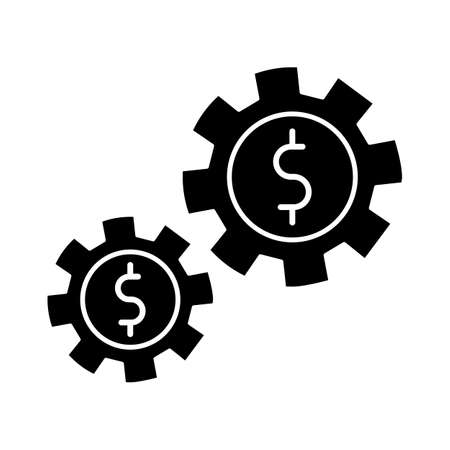 Assets black glyph icon. Business mechanism, budget management, working financial investments. Economics, commercial strategy. Silhouette symbol on white space. Vector isolated illustrationのイラスト素材