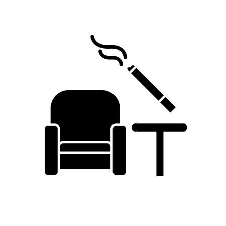 Smoking area flat design long shadow glyph icon. Comfort zone at airport terminal for smokers. Public room for passenger smokers. Silhouette symbol on white space. Vector isolated illustrationのイラスト素材