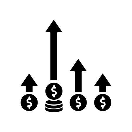 Competitive edge black glyph icon. Market leadership, company opportunity. Winning strategy, advantage, business success. Silhouette symbol on white space. Vector isolated illustrationのイラスト素材