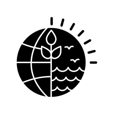 Natural resources black glyph icon. Ecology, saving planet, environment conservation. Eco friendly industry, ecosystem care. Silhouette symbol on white space. Vector isolated illustrationのイラスト素材
