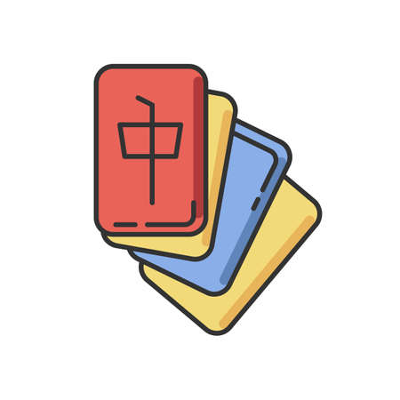 Mahjong RGB color icon. Play tile based strategic game. Tabletop gambling. Japanese entertainment. Asian domino type tactic game. Leisure and amusement. Isolated vector illustrationのイラスト素材
