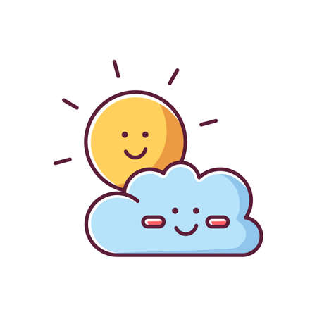 Children cartoons RGB color icon. Childish toons, animated movies and TV series. Kid friendly, positive genre. Smiling sun and cloud isolated vector illustrationのイラスト素材