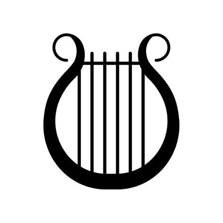 Lyra black glyph icon. Classical music. Orchestra string musical instrument. Opera performance. Greek muse. Theater and culture. Silhouette symbol on white space. Vector isolated illustrationのイラスト素材