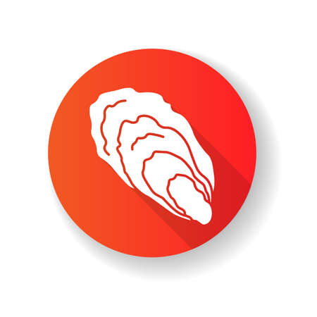 Oyster red flat design long shadow glyph icon. Common seashell, decorative cockleshell. Gourmet food, seafood, conchology Ocean scallop, clam shell silhouette RGB color illustrationのイラスト素材