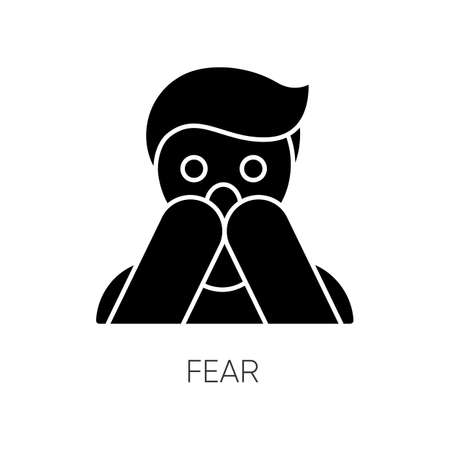 Fear black glyph icon. Human phobia. Panic attack. Anxiety disorder. Afraid of threat. Stress and mental health. Psychological therapy. Silhouette symbol on white space. Vector isolated illustrationのイラスト素材