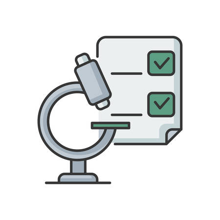 Medical research RGB color icon. Laboratory analysis. Microscope to study microbiology. Pharmaceutical experiment. Hospital examination. Clinical test. Health care. Isolated vector illustrationのイラスト素材