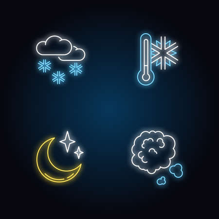 Meteorological forecast neon light icons setのイラスト素材
