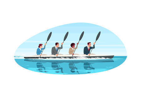 Worker teamwork semi flat vector illustrationのイラスト素材