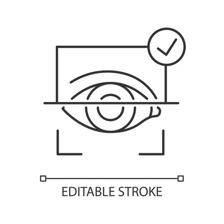 Eye scanner pixel perfect linear icon. User identification check. Authorization process. Thin line customizable illustration. Contour symbol. Vector isolated outline drawing. Editable strokeのイラスト素材