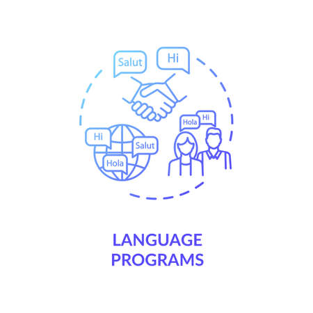 Language programs concept icon. Native speaker lesson. Multilingual society. Linguistics university department idea thin line illustration. Vector isolated outline RGB color drawingのイラスト素材
