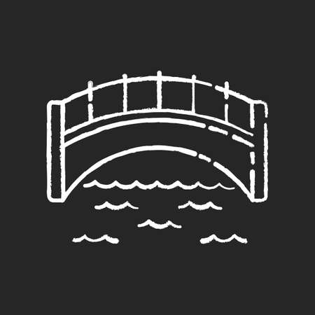 Bridge chalk white icon on black background. Engineer structure for walk. Concrete passage on pillar. Elevated road for transportation transit. Isolated vector chalkboard illustrationのイラスト素材