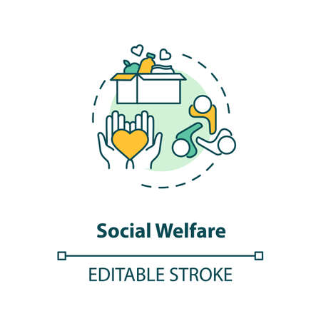 Social welfare concept icon. Charity idea thin line illustration. Nonprofit organization. Community service. Food donation. Humanitarian aid. Vector isolated outline RGB color drawing. Editable strokeのイラスト素材