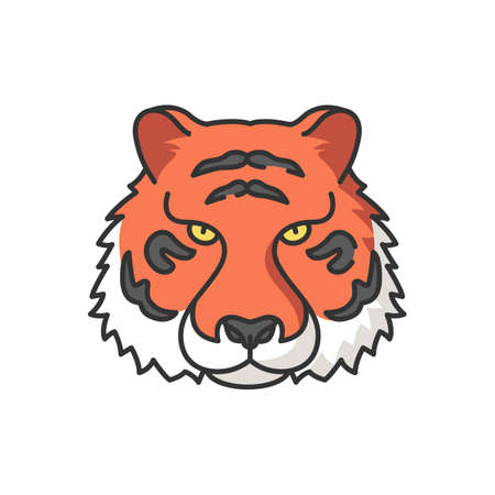 Bengal tiger RGB color icon. Panthera Tigris. National Indian animal. Symbol of power and strength. Extant big cat species. Lord of the Jungle. Asian wildlife. Isolated vector illustrationのイラスト素材