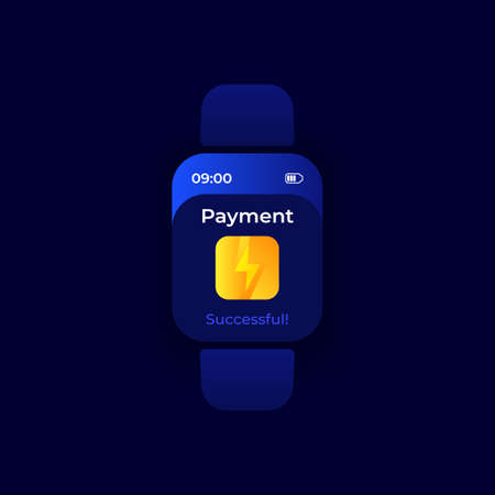 Successful payment smartwatch interface vector template. Mobile app notification night mode design. Online money transaction message screen. Flat UI for application. Smart watch displayのイラスト素材