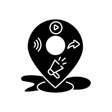 Local mass media black glyph icon. Broadcast promotion. E commerce strategy. Seo service for company marketing plan. PR campaign. Silhouette symbol on white space. Vector isolated illustrationのイラスト素材