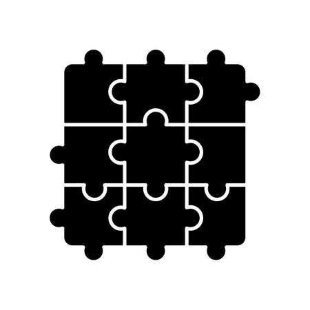 Jigsaw puzzle black glyph icon. Traditional intellectual pastime, educational leisure game silhouette symbol on white space. Recreational activity. Combined puzzle pieces vector isolated illustrationのイラスト素材