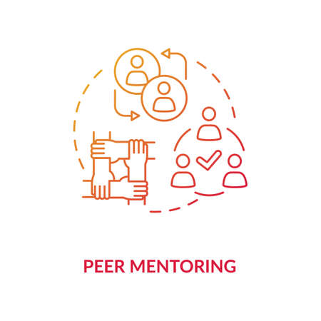 Peer mentoring concept icon. Social togetherness, mutual support idea thin line illustration. People sharing experience, helping each other. Vector isolated outline RGB color drawingのイラスト素材