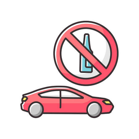 Drunk driving RGB color icon. Traffic safety law, responsible drinking. Advice for careful drivers. Auto and alcohol prohibition sign isolated vector illustrationのイラスト素材