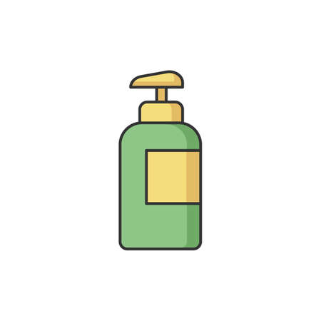 Lotion in bottle RGB color icon. Pump package for liquid soap. Container with dispenser. Foam cosmetic product. Makeup for personal care. Gel in plastic jar. Isolated vector illustrationのイラスト素材