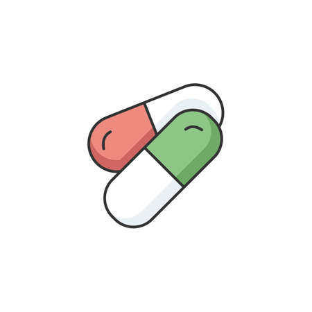 Pills RGB color icon. Pharmaceutical product. Vitamin for personal health care. Capsules with aspirin. Doctor prescription. Medication to cure illness. Isolated vector illustrationのイラスト素材