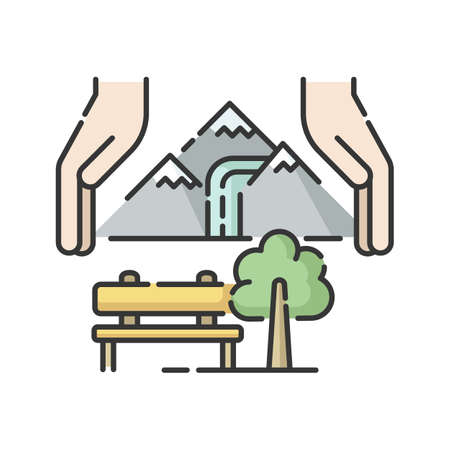Sustainable tourism RGB color icon. Positive impact on environment. Responsible tourism, eco friendly lifestyle. Nature protection. Isolated vector illustrationのイラスト素材