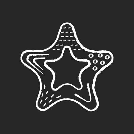 Baby teether chalk white icon on black background. Infants safe chewing toys. Oral health. Early childhood education and childcare. Star shaped toy. Isolated vector chalkboard illustrationのイラスト素材