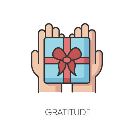 Gratitude RGB color icon. Thankfulness, sign of appreciation, feeling grateful. Special occasion, holiday celebration. Present, gift isolated vector illustrationのイラスト素材
