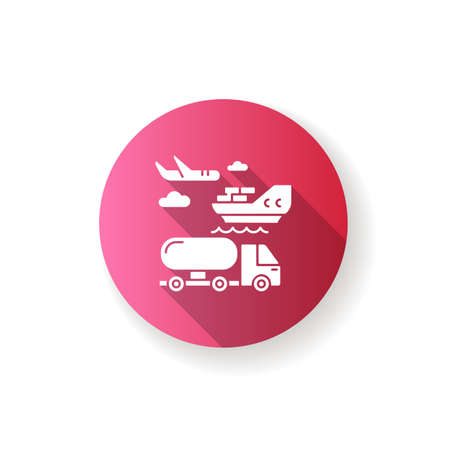 Shipping pink flat design long shadow glyph icon. Freight transportation, delivery service. Commercial shipment, production distribution by sea, land and air. Silhouette RGB color illustrationのイラスト素材