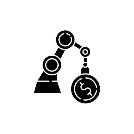 Business black glyph icon. Industrial production. Financial operation. Economy and banking. Machinery investment. Manufacture production. Silhouette symbol on white space. Vector isolated illustrationのイラスト素材