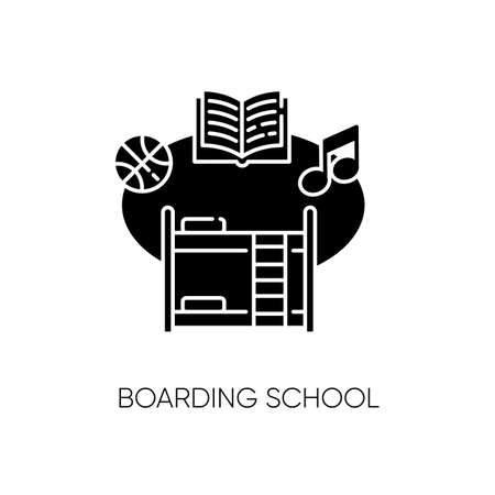 Boarding school black glyph icon. Educational institution with extracurricular activities and accommodation for students. College dorm silhouette symbol on white space. Vector isolated illustrationのイラスト素材