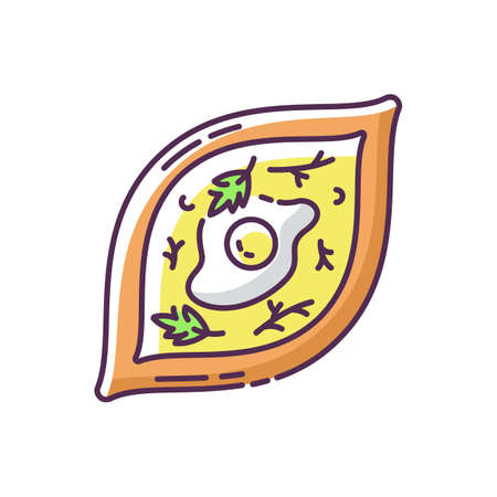 Khachapuri RGB color icon. Oriental meal. Adjara dish. Georgian dish recipe. Hot food with seasoning. Lunch cookery. Traditional culinary, national cuisine. Isolated vector illustrationのイラスト素材