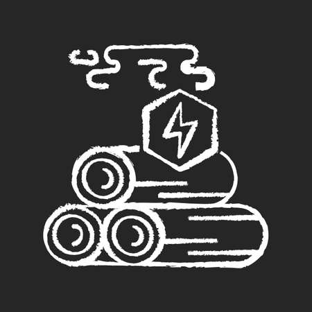 Wood energy chalk white icon on black background. Power manufacturing business, electricity generation. Natural resources exploitation, deforestation. Isolated vector chalkboard illustrationのイラスト素材