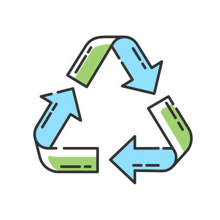 Recycling RGB color icon. Zero waste, sustainable lifestyle. Responsible consumption. Environment conservation, pollution reducing. Isolated vector illustrationのイラスト素材