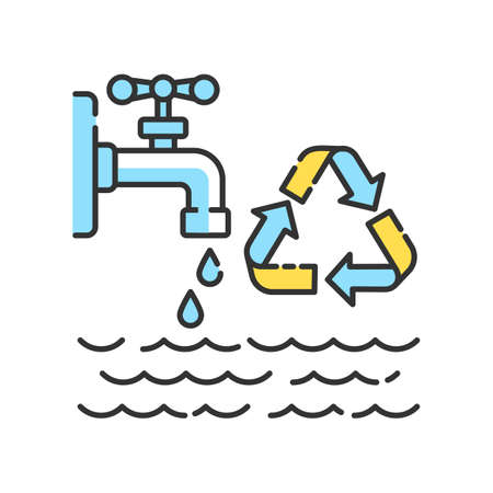 Reducing water use RGB color icon. Zero waste lifestyle advice, resources economy. Responsible consumption. Water reuse and recycling. Isolated vector illustrationのイラスト素材