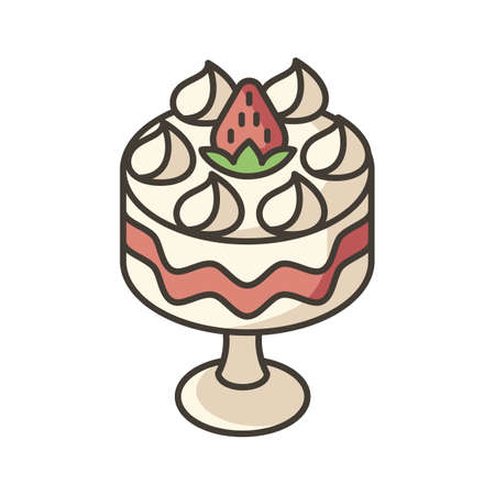 Trifle RGB color icon. Fruit dessert with whipped cream. Classic British cuisine. Traditional English dessert. European sweets. Authentic sweet food. Isolated vector illustrationのイラスト素材
