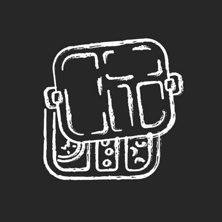 Reusable lunch box chalk white icon on black background. Convenient food container. Zero waste, lunch break. School student, company worker accessory. Isolated vector chalkboard illustrationのイラスト素材