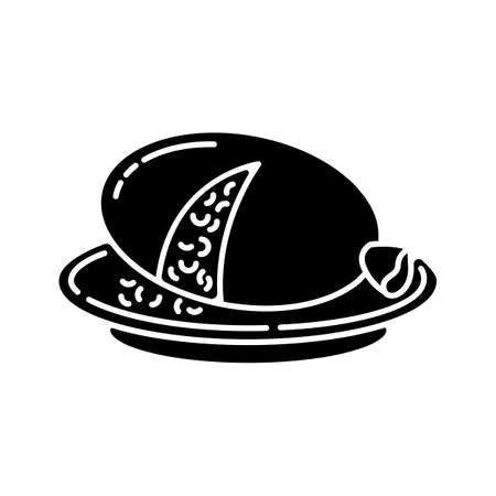 Haggis black glyph icon. Scottish savory meal. National pudding recipe. European mutton food. Recipe with sheep liver and lungs. Silhouette symbol on white space. Vector isolated illustrationのイラスト素材