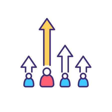 Workplace competition RGB color icon. Leadership in work. Challenge in job. Promotion of worker to higher position. Job opportunity. Achieve goal and success. Isolated vector illustrationのイラスト素材