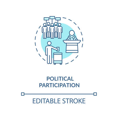 Political participation concept icon. Political involvement idea thin line illustration. Demonstrations. Voting and elections. Vector isolated outline RGB color drawing. Editable strokeのイラスト素材