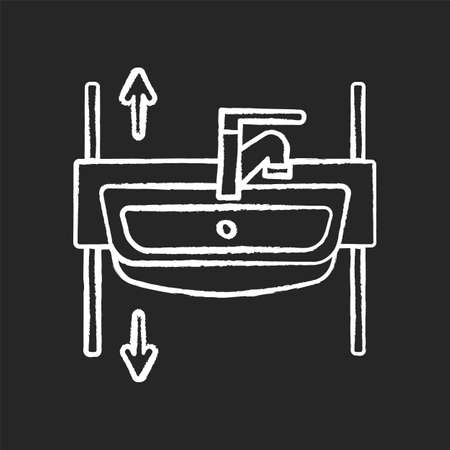 Adjustable height sink chalk white icon on black background. Rise and fall wash basin for wheelchair users and seniors. Medical device. Wash hand basin. Isolated vector chalkboard illustrationのイラスト素材