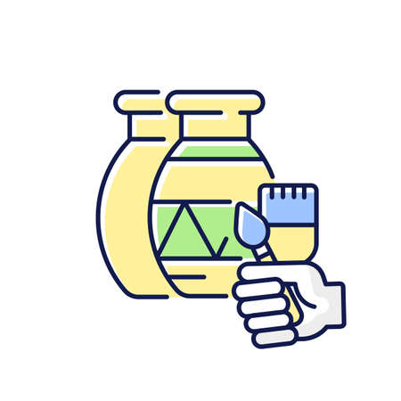 Handicraft RGB color icon. Paint created pottery. Handmade vase to paint for artist. Clay creation for creative craftsmanship. DIY art and craft. Studio and workshop. Isolated vector illustrationのイラスト素材